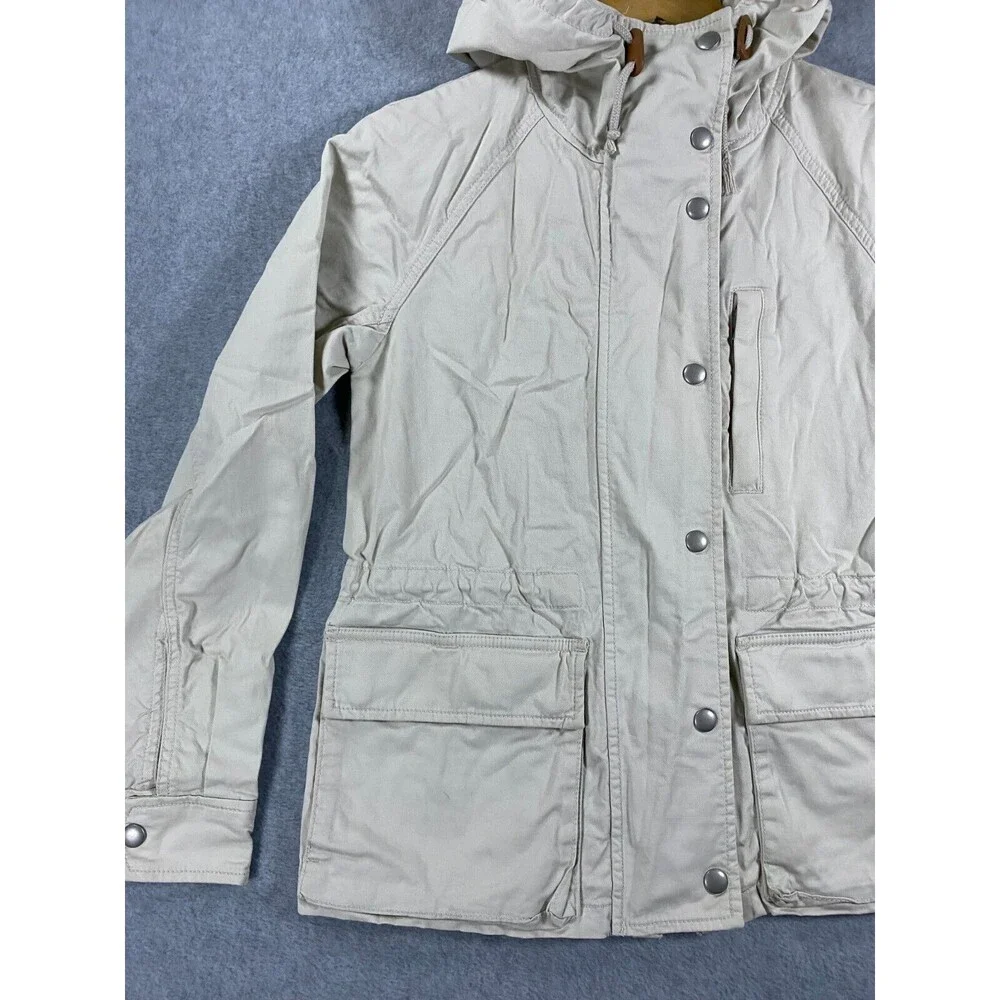 Gap Field Jacket Women's XS Beige Cotton Full Zip Cinched Waist‎ Utility Hooded